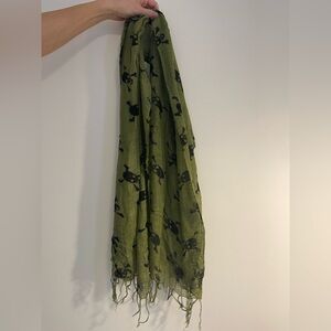 Green Scarf with Black Skull Pattern